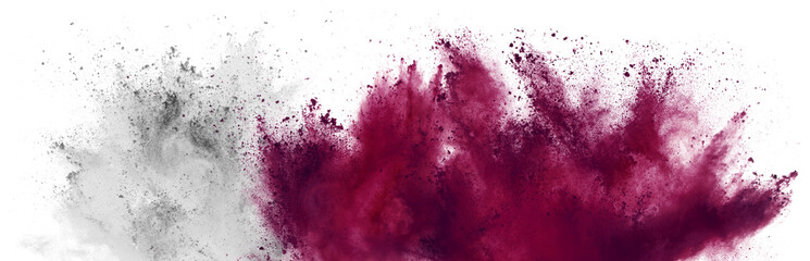 colorful flag of quatar in purple dark red yellow color holi paint powder explosion isolated white...