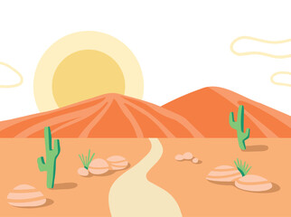 Desert sunset scene with cactus.