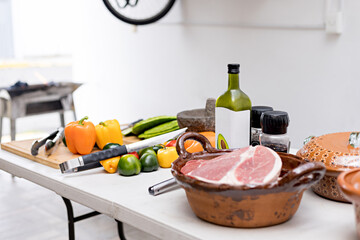 Ingredients to prepare a barbecue on a table