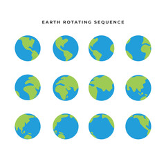 Earth Rotation Sequence. Animated Gif. Earth isolated on white. EPS vector Globe. Earth Day. Spinning Earth. Globe rotation. 12 Frame sequence. - obrazy, fototapety, plakaty
