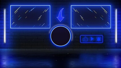 Blue neon end screen. Subscribe button and outro for gaming and video channels