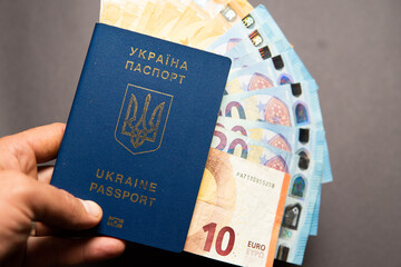 Euro money and a Ukrainian passport