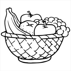 Fruit Basket Coloring Page For Kids, Vector illustration Ai File And Image