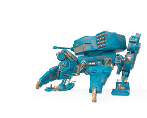 Obraz premium killer mech is in steath attack pose for war with copy space