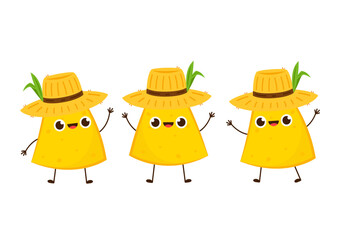 Nacho character design. Nachos on white background. Nacho in a Peasant hat vector. Farmer hat.