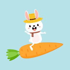 Rabbit character design. Cute white bunny with carrot. Rabbit cartoon vector collection.