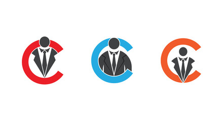Initial Letter C Businessman Logo Concept icon sign symbol Element Design. Boss, Leader, Marketing, Business, Suit, Tie Logotype. Vector illustration Logo template