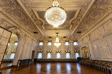 The interior of the Grand Dance Hall in the Rukavishnikov estate in Nizhny Novgorod. Russia