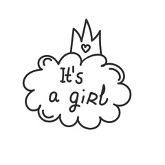 Baby shower cloud with crown for girls. It's a girl card. Vector iillustration.