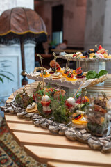 various snacks and drinks on the table at the event