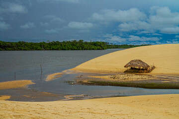 Landscape of sand dunes and freshwater lagoons in Lençóis Maranhenses, Brazil