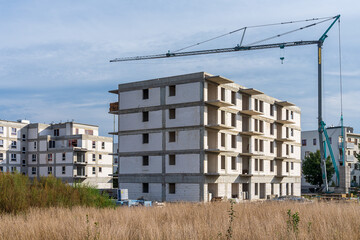 Construction of a housing estate. Tower crane