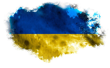 White background with torn Ukraine flag. 3d illustration