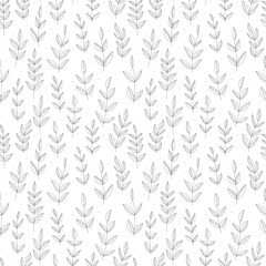 Seamless pattern with hand drawn ink branches and dots. Vector pattern for textile, paper and other design. Black and white. 