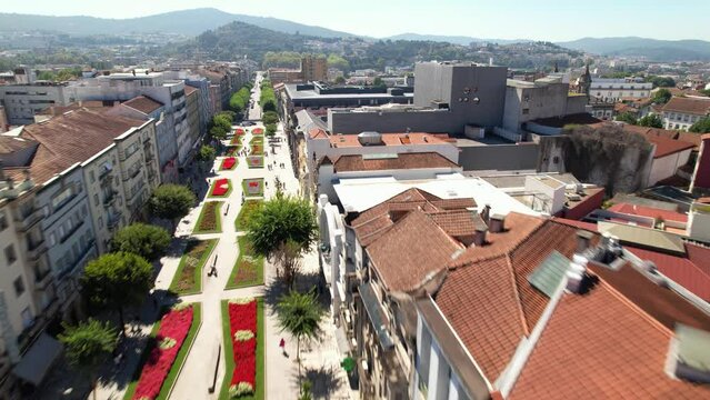  Aerial drone view of the historic city center of Braga, Portugal