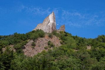 Ancient stone walls of the Castle of Szigliget at Lake Balaton in Hungary, Europe. 