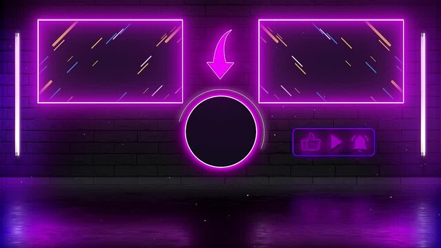 Pink neon end screen. Subscribe button and outro for gaming and video channels 