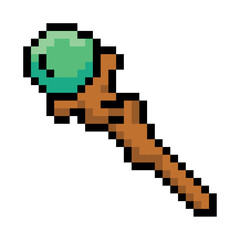 Isolated colored wizard staff videogame icon Pixelated style Vector
