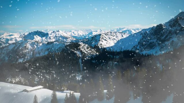 Cinemagraph of mountains and snowfall in winter
