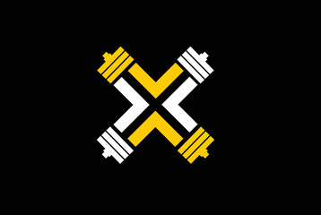 Letter X Logo With Cross Barbell. Fitness Gym logo.