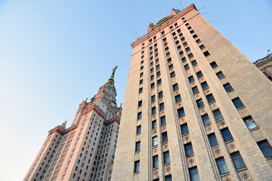 MOSCOW - SEPTEMBER 03, 2022: Moscow State University named after Lomonosov, main building. Popular landmark, example of empire style architecture.