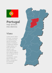 Vector map Portugal and district Viseu - obrazy, fototapety, plakaty