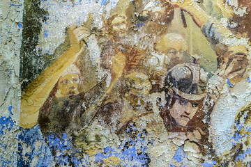 frescoes on the walls of an abandoned temple