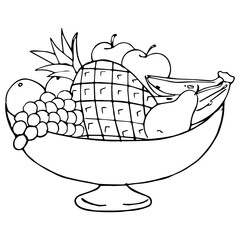 Fruit Basket Coloring Page For Kids, Vector illustration Ai File And Image