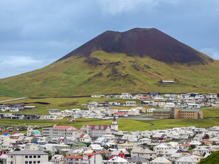 The town of Heimaey (Home Island) on the largest island in the Vestmannaeyjar (Westman) archipelago, Southern Iceland