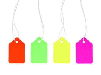 Four color blank price tags with string isolated