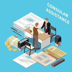 Consular Assistance Isometric Composition