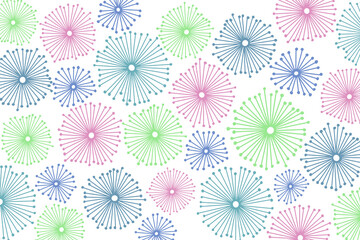 Hand drawn retro inspired vintage dandelion flower doodle background in pastel hues