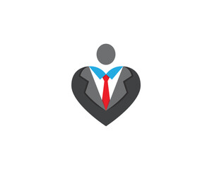Heart Suit Businessman Logo Concept icon sign symbol Element Design. Boss, Leader, Marketing, Business, Financial, Love Logotype. Vector illustration Logo template