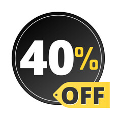 40% off limited special offer. Discount banner in black and yellow circular balloon. Forty 