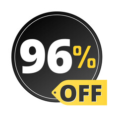 96% off limited special offer. Discount banner in black and yellow circular balloon. Ninety-six