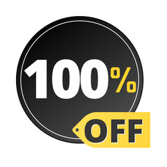 100% off limited special offer. Discount banner in black and yellow circular balloon. Hundred