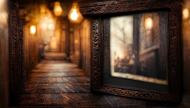 old wooden frame in victorian mansion corridor