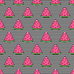 Cute kawaii smiling watermelons seamless vector pattern. Baby and kids style background