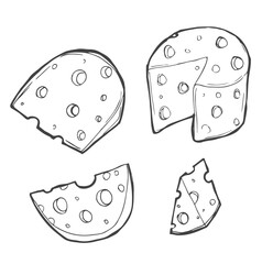 Vector set of cheese isolated on a white background. Hand drawn cheese outline vector illustration. Cheese sketch.