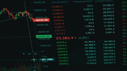Cryptocurrency chart, bitcoin graph rising. The value of digital money cryptocurrency is rapidly rising and falling. Stock candles are moving up on a digital computer screen with a dark background. - Powered by Adobe