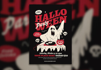 Ghost Halloween Party Flyer - obrazy, fototapety, plakaty