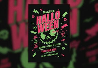 Green Halloween Party Flyer - obrazy, fototapety, plakaty