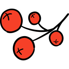 Red mountain ash berries. Doodle style vector illustration