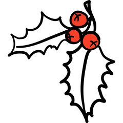 Holly berry leaves Christmas clipart. Doodle style vector illustration.