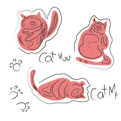 Cats silhouette with lines and text modern pattern 