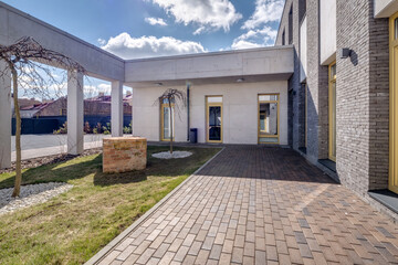 modern gray walls office building with scandinavian style columns