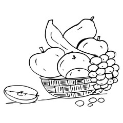 Fruit Basket Coloring Page For Kids, Vector illustration Ai File And Image