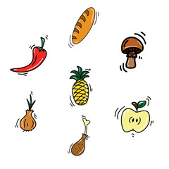 Doodle cartoon set collection food