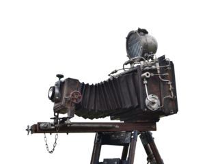 vintage film camera large format on tripod in steampunk style