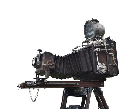 vintage film camera large format on tripod in steampunk style